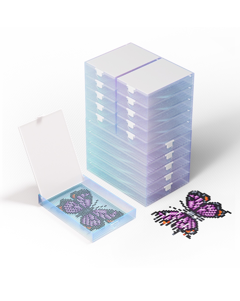 (Clear, not purple)Cateared Desktop diamond art beads Organizers 5 large & 10 small