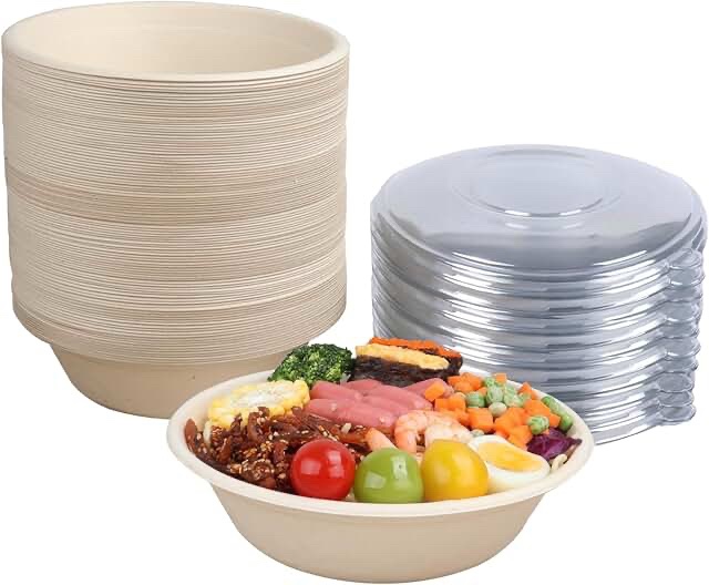 JAYEEY 34oz Disposable Paper Bowls with Lids - 50 Pack