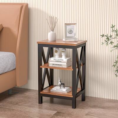 Vecelo 3-Tier End Table with X-Frame Design
