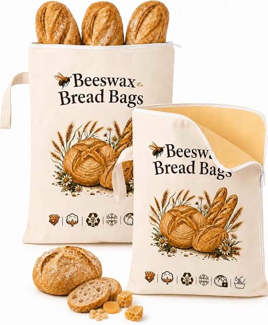 HINCHLDZ Reusable Beeswax Bread Bags, 2-Pack Extra Large (13"x17")