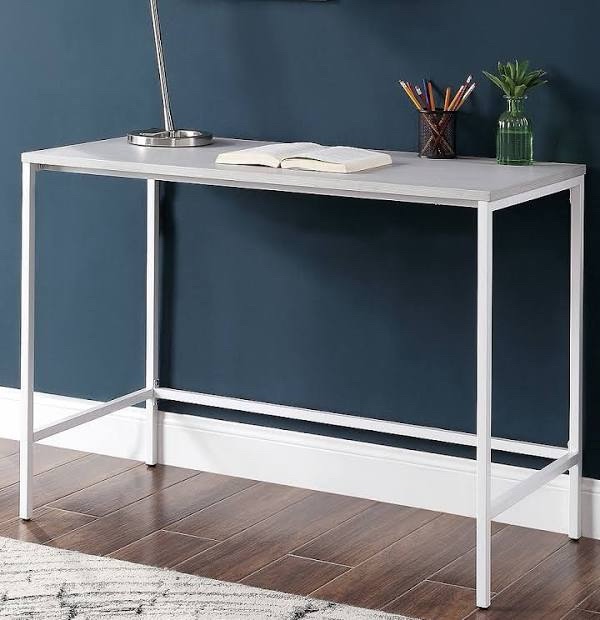 Pangea Home WDJ1706DK Desk - White Iron Baking Paint & Glass Top