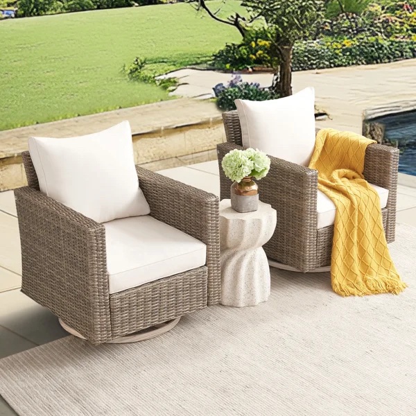 Patio Swivel Chair - Beige, 2-Piece Set
