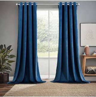Blue Grommeted Fabric Curtain 52” * 63”/panel