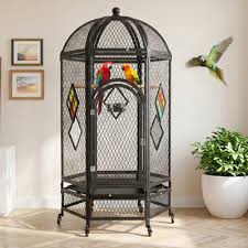 Ornate Dome Top Hexagonal Bird Cage with Rolling Stand