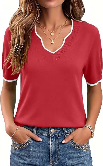 LOMON Womens Pullover Sweater Red
