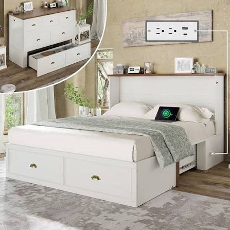 Amerlife Queen Size Murphy Bed-box2-white+ Barnwood