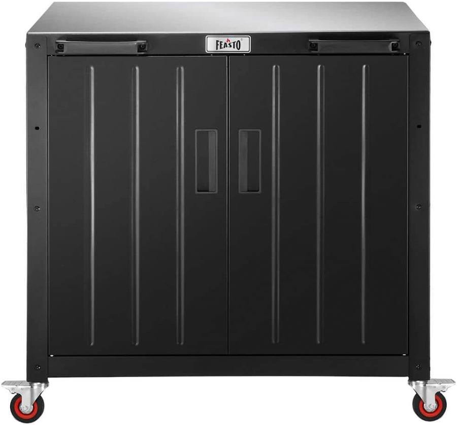 Outdoor Movable Kitchen Island Prep Table with Cabinet