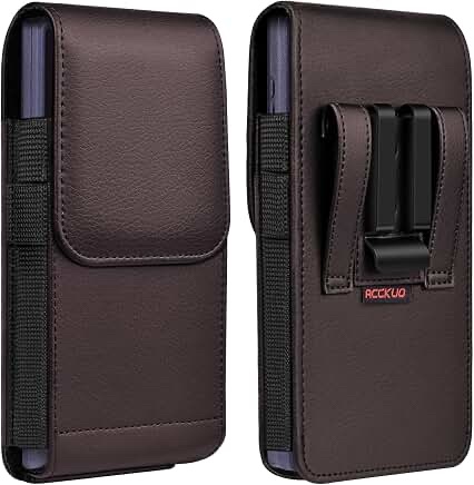 ACCKUO Brown Leather Vertical Cell Phone Holster Pouch with Belt Clip