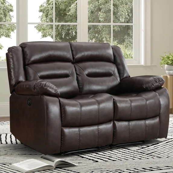 Brown Pu Leather 2-person Sofa With Footrest A