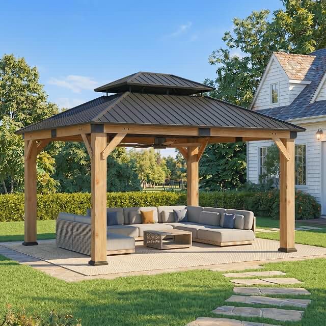 Box 2 of 3 Cedar Wooden Gazebo 10x12FT with Metal Roof