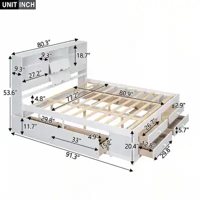 Platform Bed Frame with Headboard and Storage