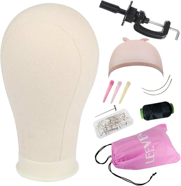 Canvas Block Head Mannequin with Table Clamp Stand Set
