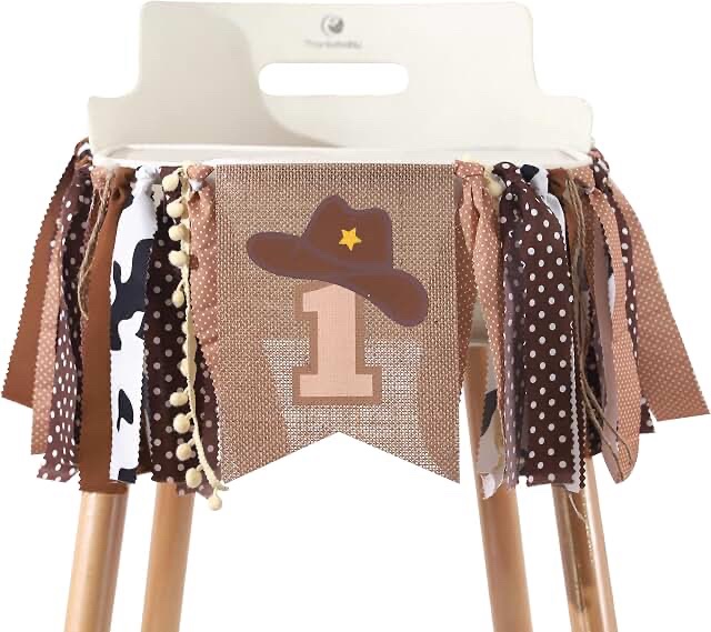 First Birthday Cowboy Themed Burlap High Chair Banner