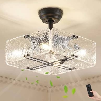 Jusheng 15.7 inch indoor black ceiling fan with light chandelier with remote chandelier caged ceiling fan