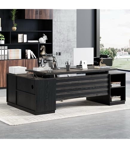 Box 1 of 2**Epecoya L Shaped Office Desk with Drawers and Open Shelf 78” grey black ZL-ZY0107-B