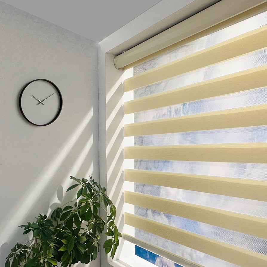 Zebra Blinds for Windows, White,Grey,Black,Cream,Brown Dual Layer Free-Stop Zebra Shades, Light Control for Day and Night, Sheer Blinds for Indoor Windows, Bedroom, Kitchen