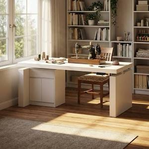 Height Adjustable Craft Table With Storage Cabinet, White Box A