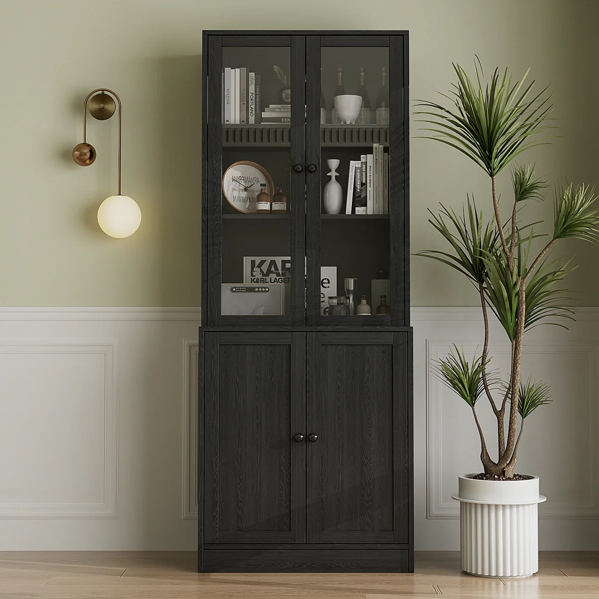 (Missing hardware)Generic Storage Cabinet with Fluted Glass Doors