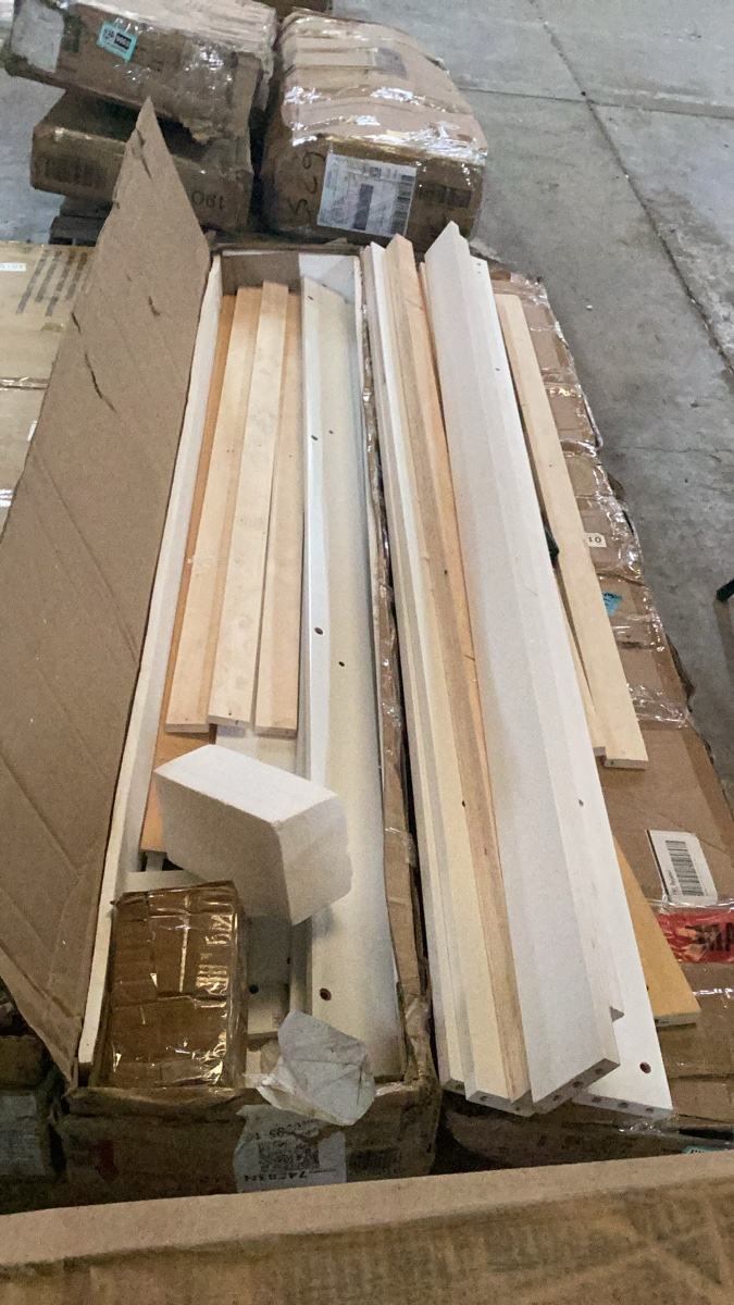 Unassembled Wooden Bed Frame Rails and Slats
