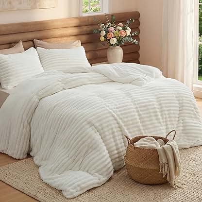 Fluffy Comforter Set Faux Fur Plush 3 Pcs Bedding, Khaki Queen