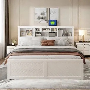 Modern Metal Bed Frame, 1 of 2 white