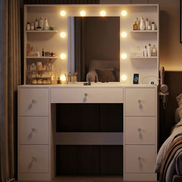 INCOMPLETE box 2/2 White Vanity With drawers  Mirror Hollywood LED Light Kit