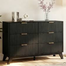 (Incomplete )Black Fluted Cabinet 6 Drawers