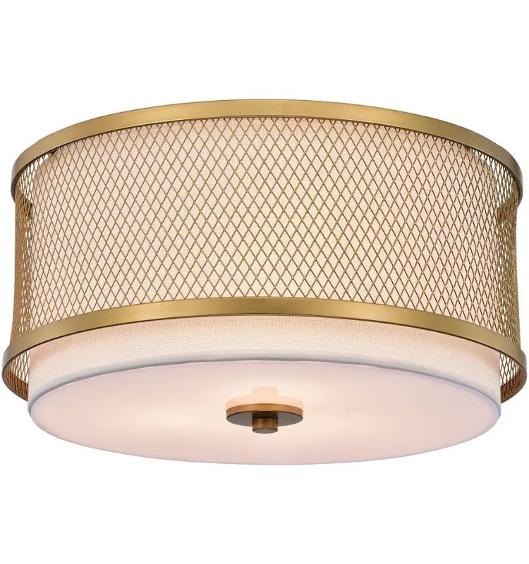 (Shade is damaged)Flush Mount Ceiling Light Fixture with Gold Mesh Shade