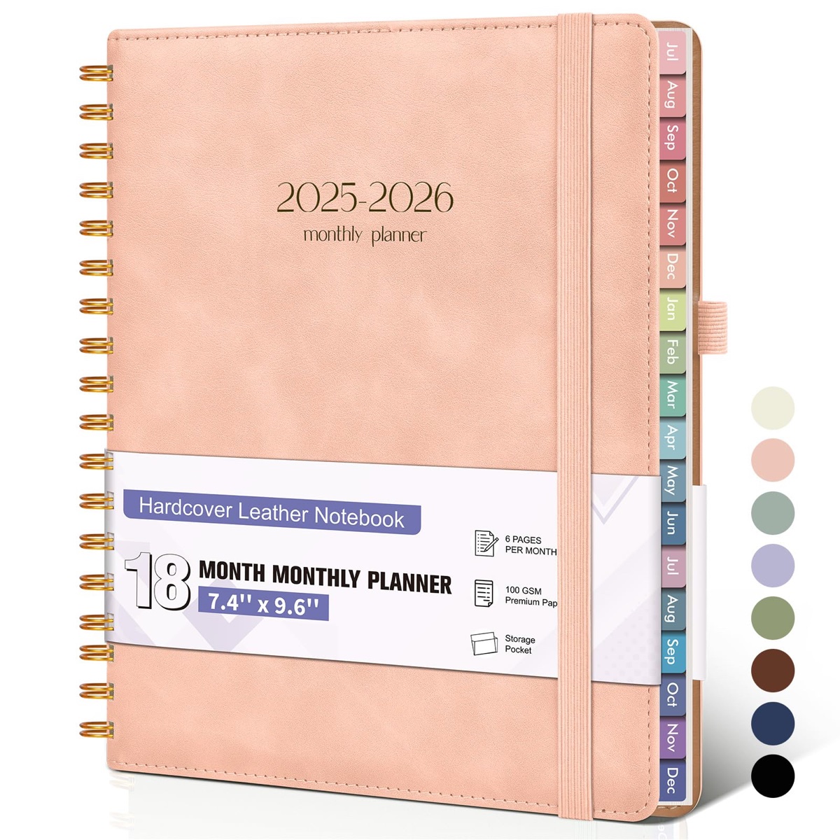 2025-2026 Monthly Planner Hardcover Leather Notebook 7.4'' x 9.6''