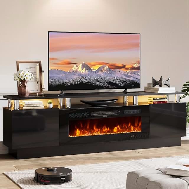 Modern TV Stand Media Console with Electric Fireplace Insert