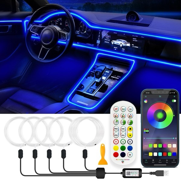 Jushope Interior Car LED Strip Lights, RGB 5-in-1 Ambient Lighting Kit