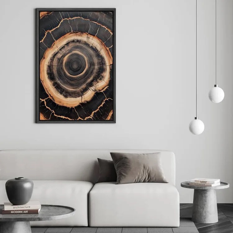 Black and white Abstract Wood Slice Print Wall Art Canvas