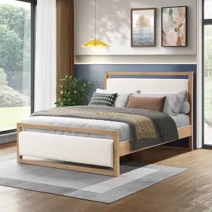 (Box 2 of 2)Juniper King Bed Side Rails and Slats - White Boucle & Natural Oak