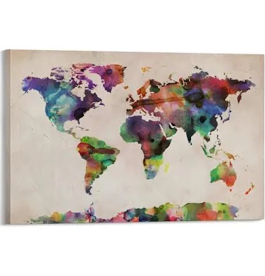 Watercolor World Map Wall Art Canvas