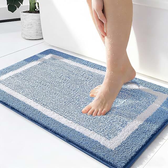 Blue and White Shag Bath Mat