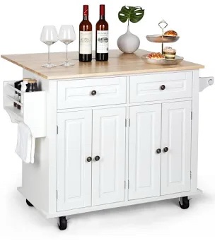 (Incomplete )Nikayia 43.3"W Solid Wood Kitchen Island with Drop Leaf -white