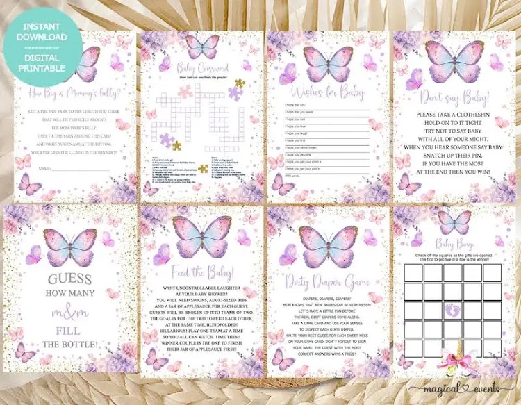 Lunmon 4 Sets Butterfly Baby Shower Games for Outdoors Indoors