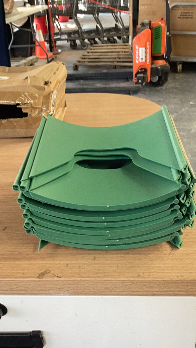 Stackable Green Plastic Curved Dividers/Shelving Components