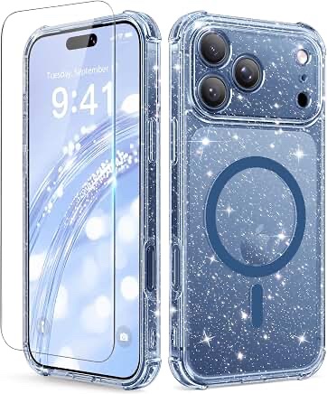 Clear Glitter Diaclara Magnetic Phone Case for iPhone 17 Pro Max