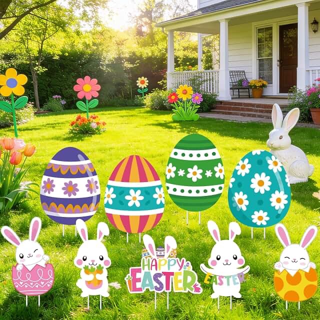 Yard ornaments Nuberlic 2 PCS Happy Easter Decor for Spring Holiday