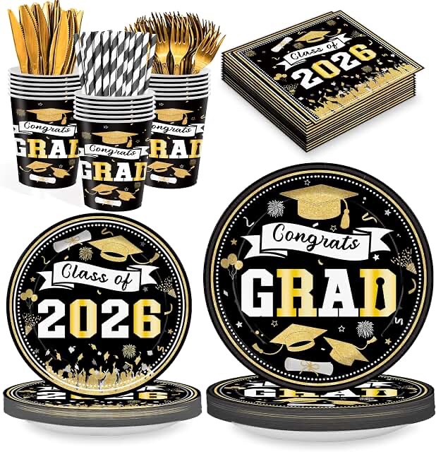 Graduation 2026 Party Supplies Set - Plates, Cups, and Cutlery
