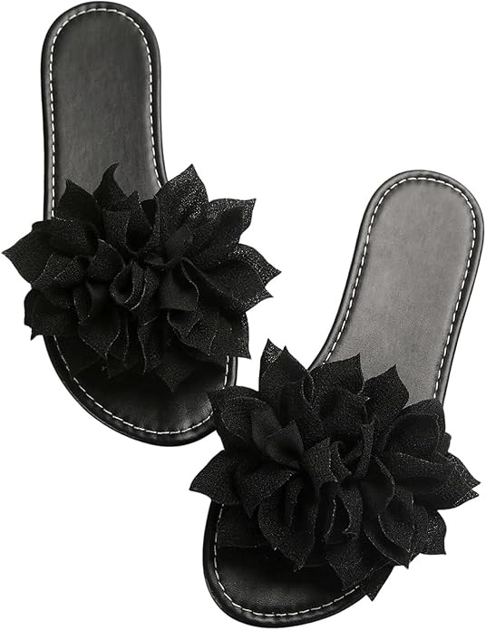 OYOANGLE Women's Floral Flat Sandal - Black