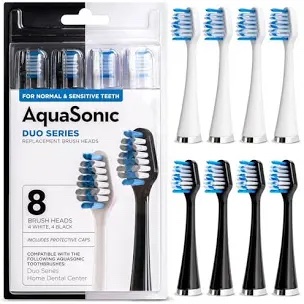 AquaSonic Duo Series Replacement Brush Heads - 8 Pack (4 White, 4 Black)