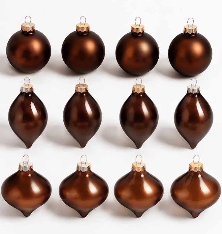 12 Pcs Brown Glass Christmas Home Decor Ornaments