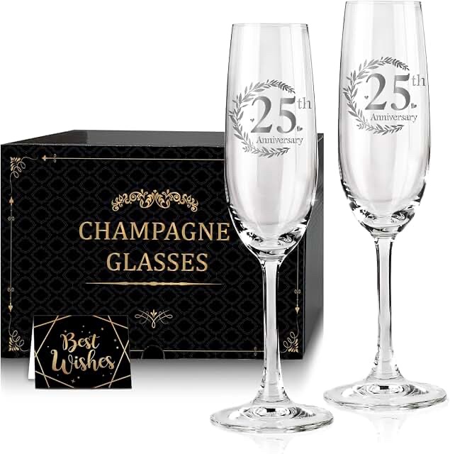 25th Anniversary Decorative Champagne Toasting Flutes, Set of 2