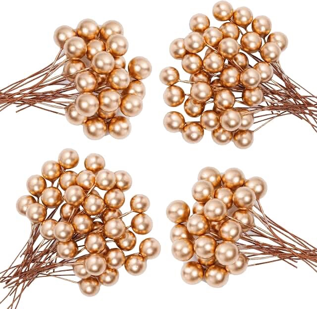 Yuxung 20 Pcs Christmas Berry Stems Decorations - Gold