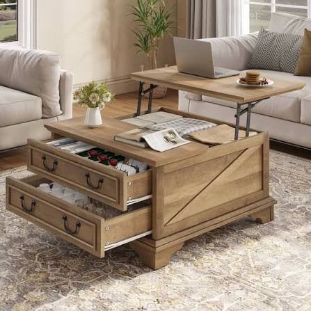 (Incomplete )31'' Square Lift Top Coffee Table With Bench, Farmhouse Coffee Table Set for Living Room
