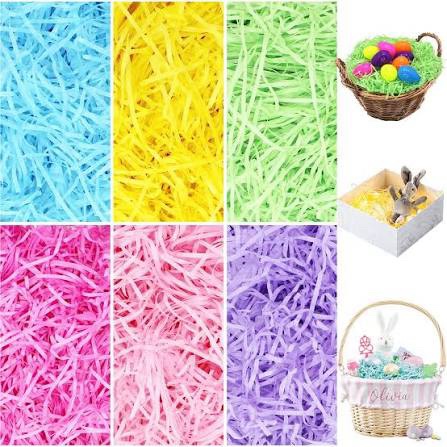 Hifunwu 10.6 oz (300g) Easter Grass Recyclable Shred Paper Filler Easter Basket Grass with 6 Colors for Easter Gift Basket Filler, Gift Wrapping, Easter Party Decorations