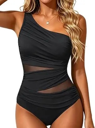 Aqua Eve Women's Mesh One-Piece Swimwear - Black, Large