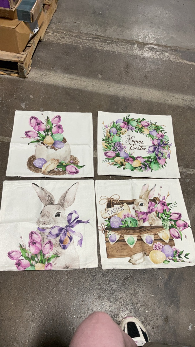 Set of 4 Decorative Easter Bunny and Floral Theme Throw Pillow Covers